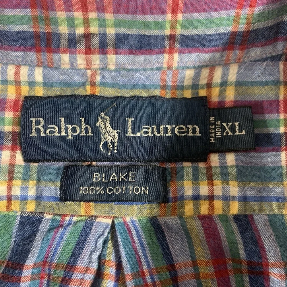 Polo Ralph Lauren‎ SS Shirt Mens XL Plaid Button Up Multi Colorful Blake 90s VTG